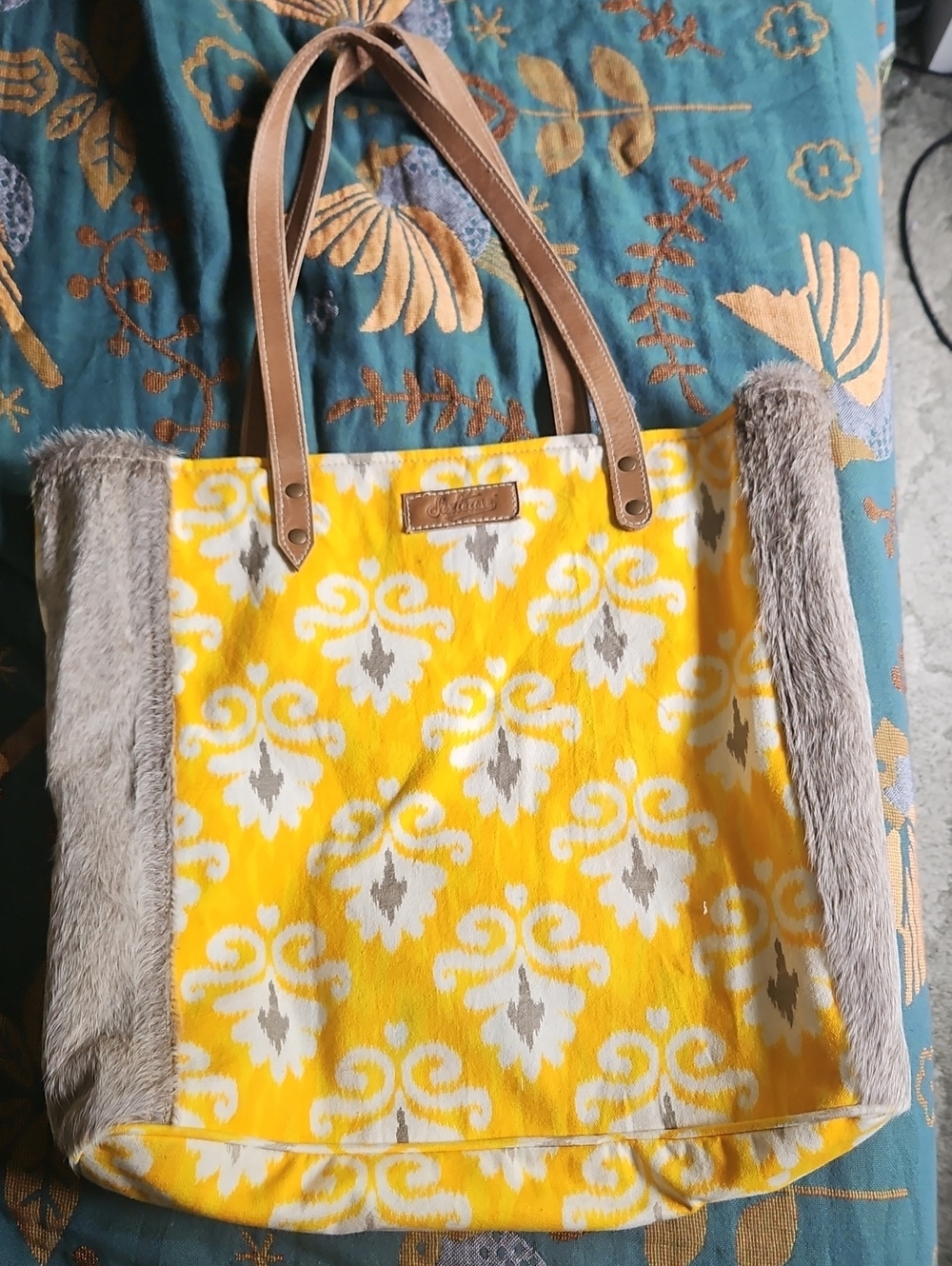 Cowhide Yellow Patterned Tote Bag